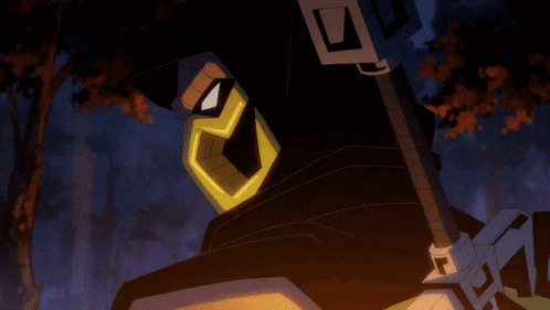a cartoon character is holding a sword with the letter u on it