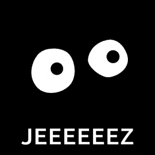 a black background with two white circles and the word jeeeeez