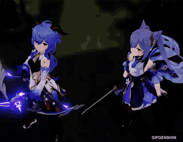 a gif of a girl holding a sword with the words gifgenshin on the bottom right