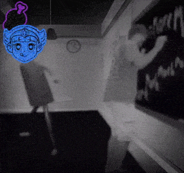 a drawing of a girl with a bun and a clock on the wall