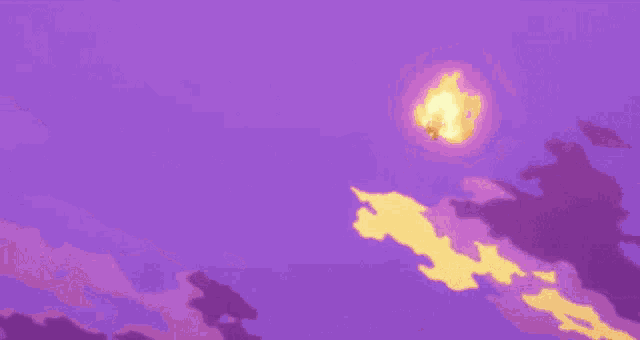 a person is flying through the air with a purple background and a large explosion in the sky .