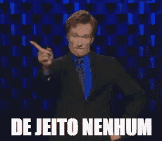 a man in a suit and tie is dancing with the words de jeito nenhum written below him