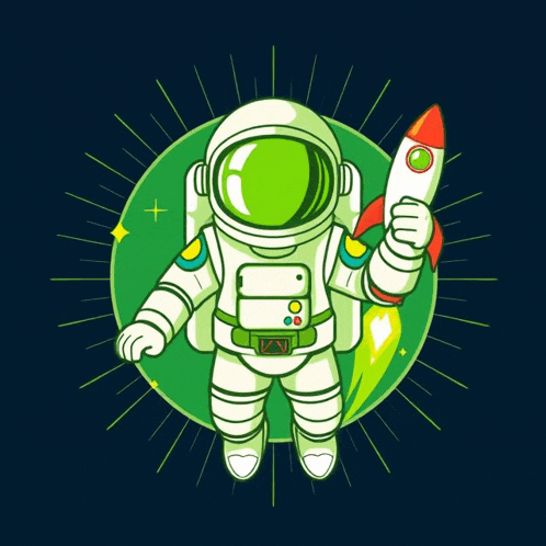 an astronaut is holding a rocket in his hand