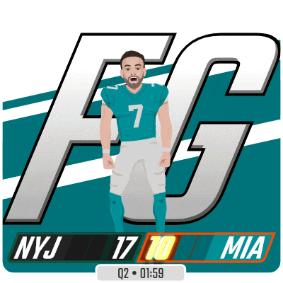a football player with the number 7 on his jersey stands in front of a nyj 17 10 mia logo