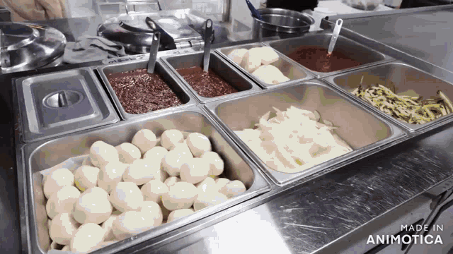a bunch of containers of food are on a counter with the words made in animatica at the bottom