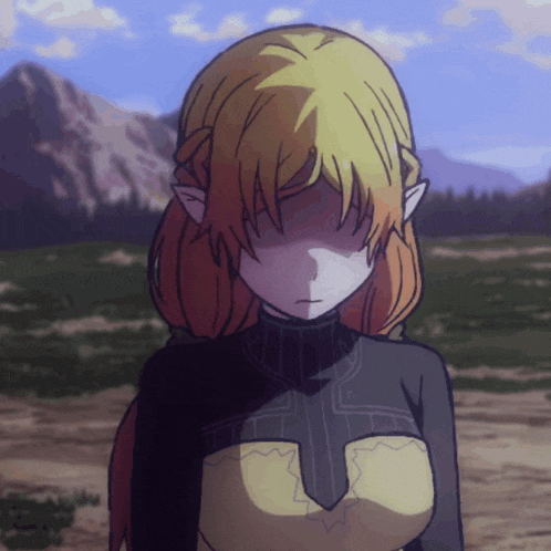 a drawing of a girl with yellow hair covering her eyes