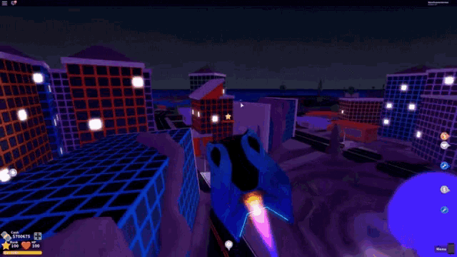 a screenshot of a video game showing a rocket flying through the air