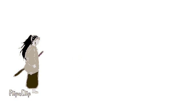 a drawing of a samurai holding a sword and a purple flag with the words flipa clip below it