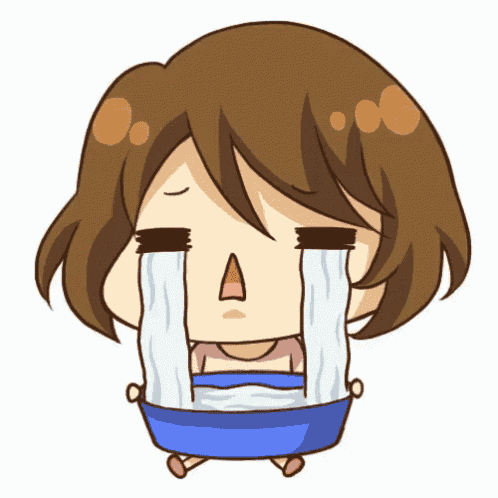 a cartoon drawing of a girl crying with a towel covering her mouth