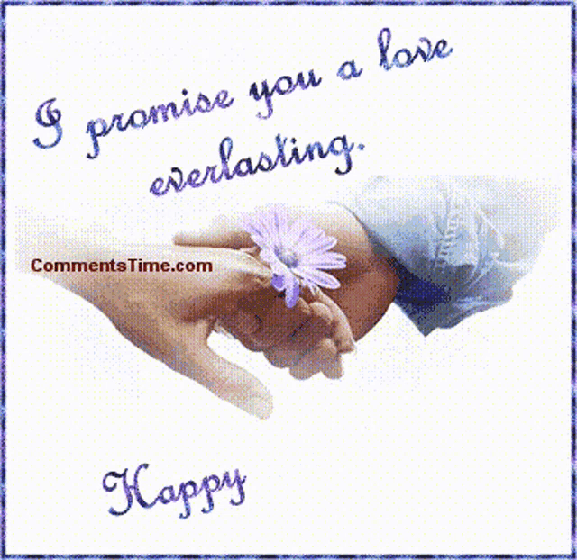 a greeting card for happy promise day with two hands holding a flower
