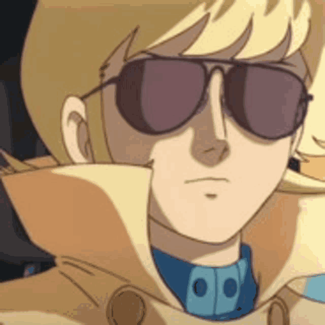a close up of a person wearing sunglasses and a trench coat .
