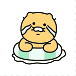 a cartoon cat is sitting on a float with tears running down its face .