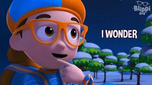 a cartoon character is wearing glasses and a hat and says i wonder