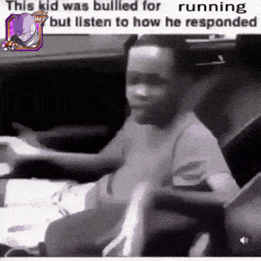 a black and white photo of a person with a caption that says this kid was bullied for running but listen to how he responded