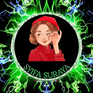 a logo for syifa suraya shows a girl in a red sweater