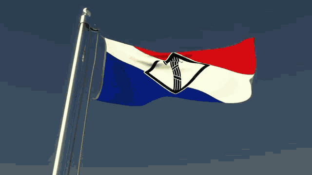 a red white and blue flag with a cross in the center