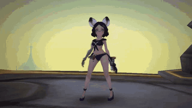 a cartoon character in a black bikini with ears