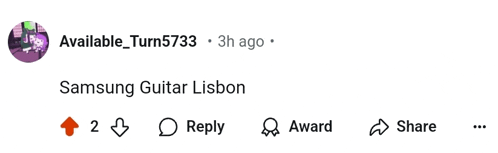 a facebook post that says available turn533 3h ago and says samsung guitar lisbon