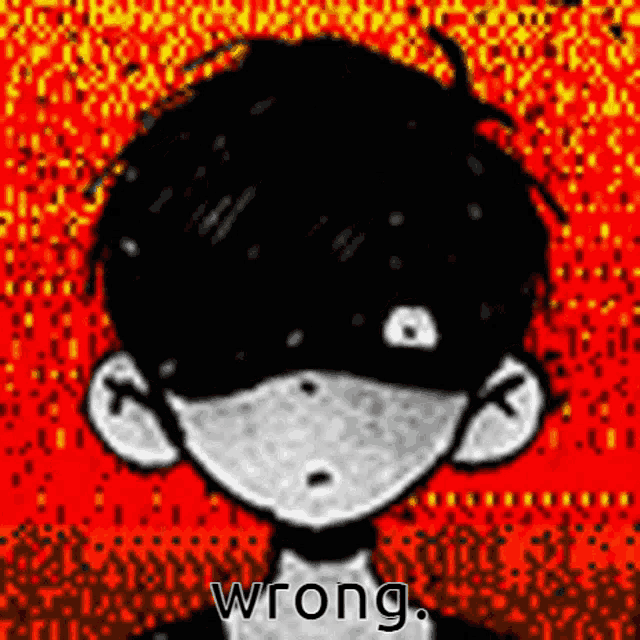 a black and white drawing of a boy with a red background and the words `` wrong '' written on it .