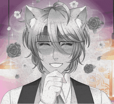 a black and white drawing of a man with cat ears on his head