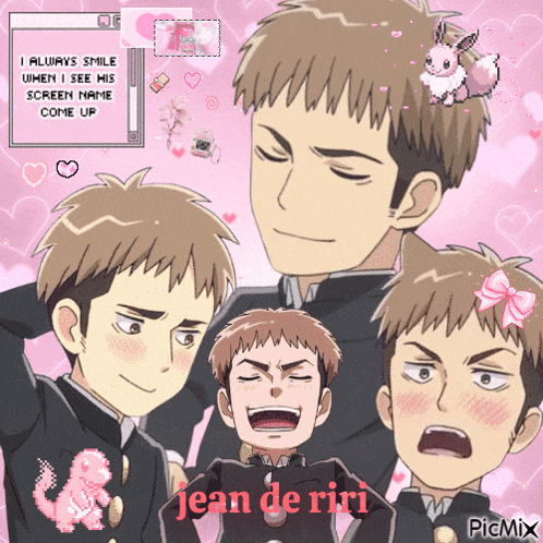 a collage of jean de riri 's faces with a pink background