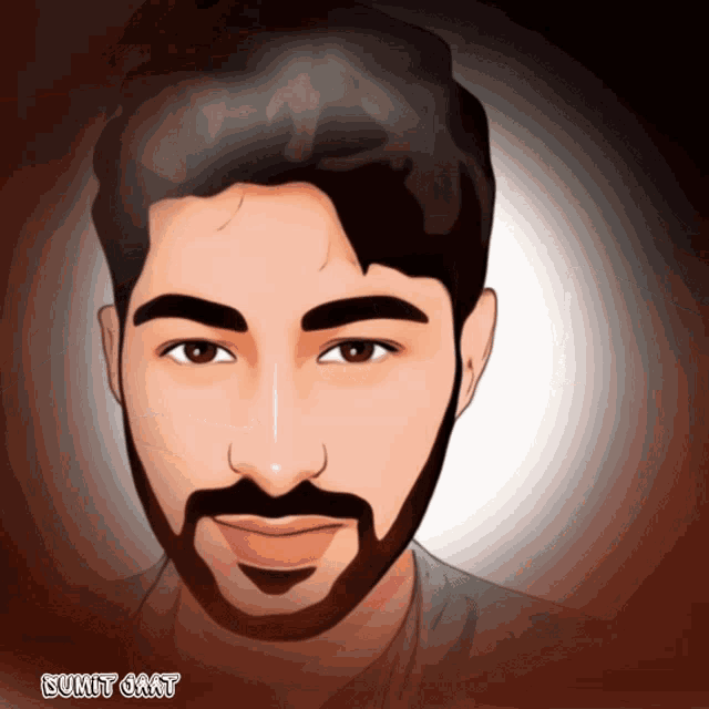a drawing of a man with a beard and the name sumit on the bottom right