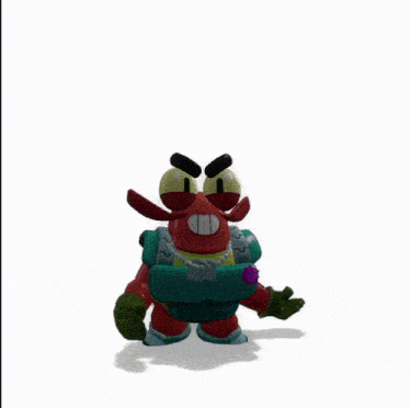 a cartoon character with arms outstretched is standing on a white surface
