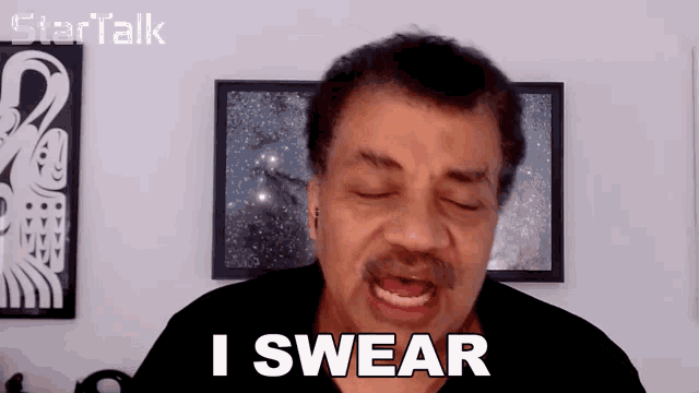 a man says i swear in front of a star talk poster