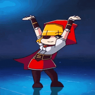 a little red riding hood cartoon character is dancing on a blue surface .