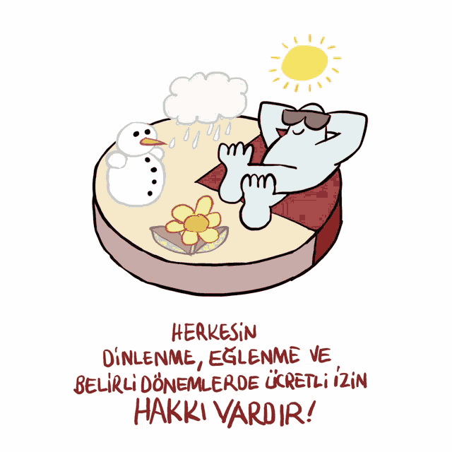 a cartoon drawing of a person laying on a circle with the words " herkesin dinlenme " written below it