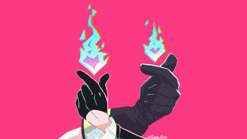 a drawing of a person making a heart shape with their hands with a pink background