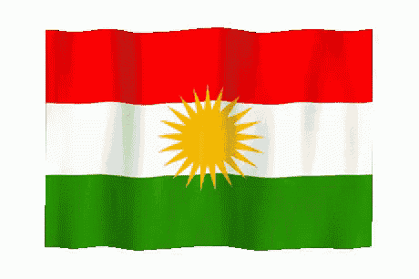 a red white and green kurdish flag with a yellow sun in the middle