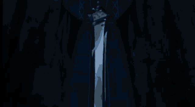 a painting of a person holding a sword in a dark room