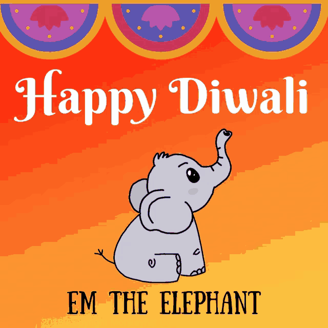 a happy diwali card with an elephant and the words em the elephant