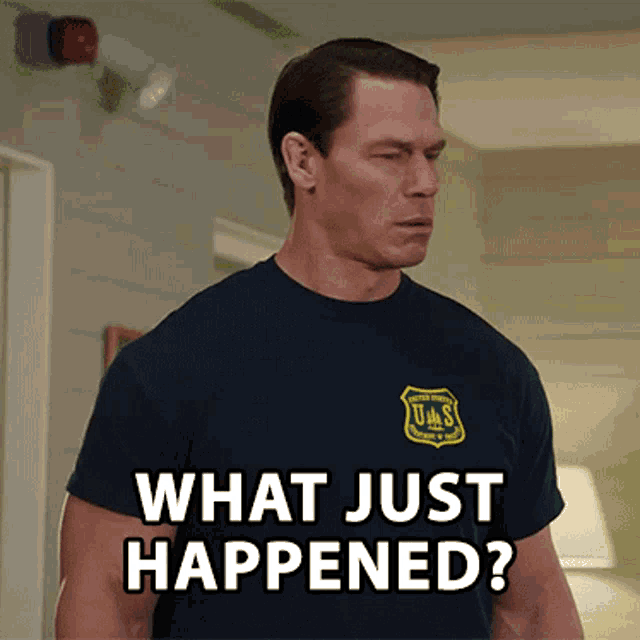 a man wearing a shirt that says u.s. army on it says " what just happened "