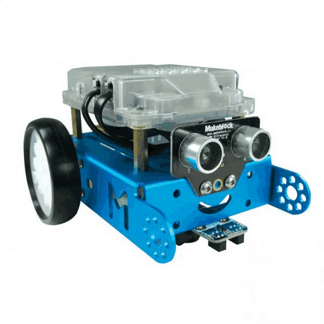 a makeblock robot has a clear case on top of it
