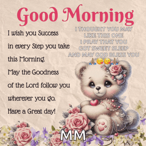 a picture of a teddy bear with the words good morning