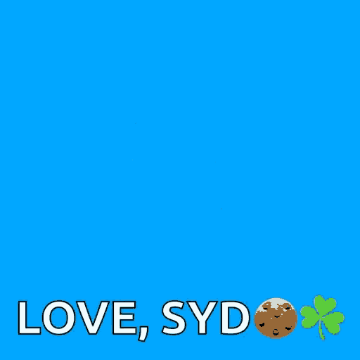 a blue background with polka dots and the words kiss hugs thanks a million love syd