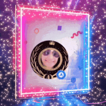 a picture of a person 's face in a circle with a crown on it