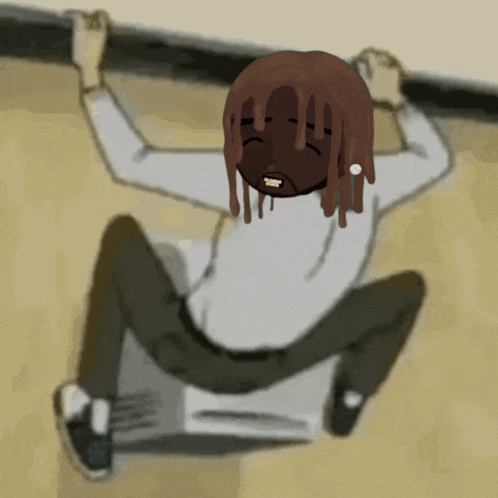 a cartoon drawing of a man with dreadlocks and a smiley face