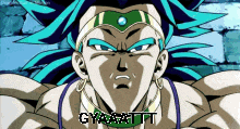 a close up of a cartoon character with the word gyaratti on the bottom right