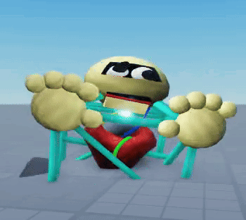 a cartoon character is sitting in a cage with a blue frame