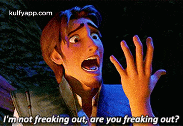 a cartoon character is saying i 'm not freaking out , are you freaking out ?