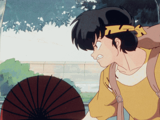 a cartoon character with a yellow headband that says ' lh ' on it