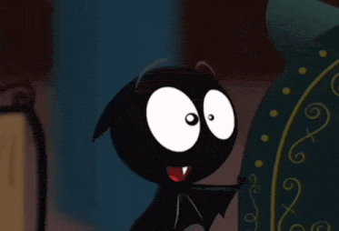 a cartoon character with a purple scarf around his neck is smiling