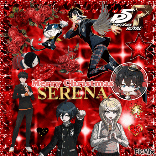a collage of anime characters with the words merry christmas serena on the bottom