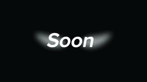 a dark blue background with the word soon written in white