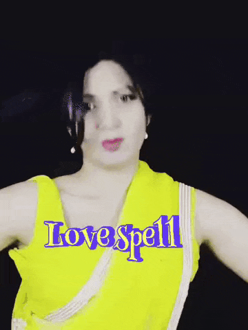 a woman in a yellow top has the word love spell on her chest