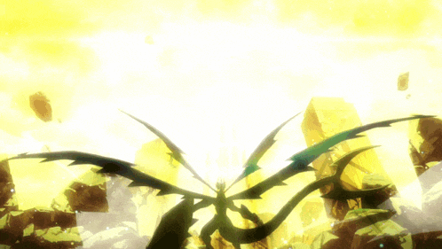 a silhouette of a person with wings is against a yellow background