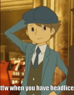 a cartoon of a man in a suit and tie scratching his head with the words tfw when you have headlice